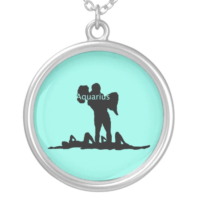 Aquarius Zodiac Silver Plated Necklace (Front)