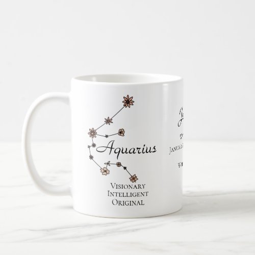Aquarius Zodiac Star Sign Flower Constellation  Coffee Mug