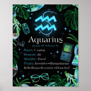 Aquarius Zodiac Star Sign Y2K Black Poster