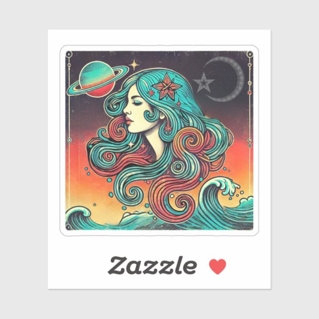 Aquarius Zodiac Sticker Retro Design (Sheet)