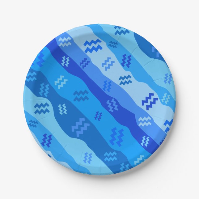 Aquarius Zodiac Stripes Paper Plates (Front)