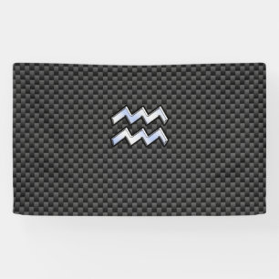 Aquarius Zodiac Symbol Carbon Fiber Decor Banner