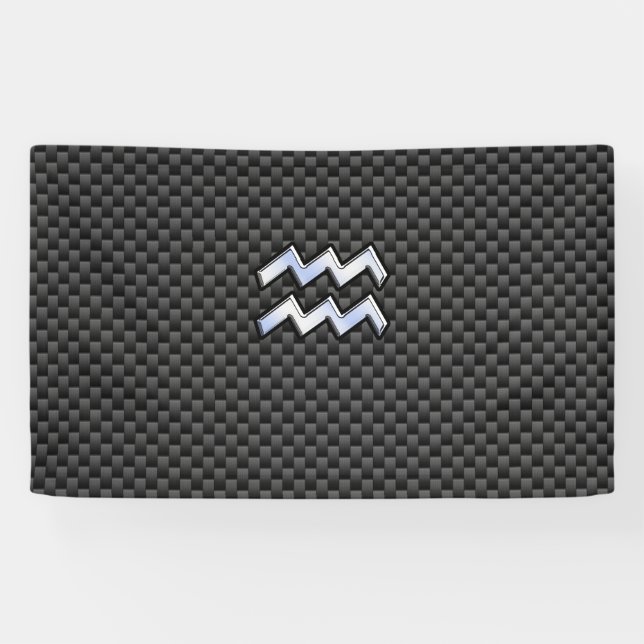 Aquarius Zodiac Symbol Carbon Fiber Decor Banner (Horizontal)