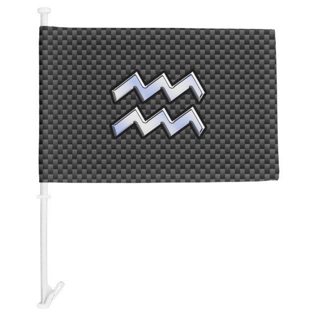 Aquarius Zodiac Symbol Carbon Fiber Decor Car Flag (Front)