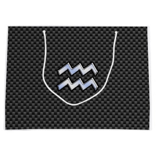 Aquarius Zodiac Symbol Carbon Fiber Decor Large Gift Bag