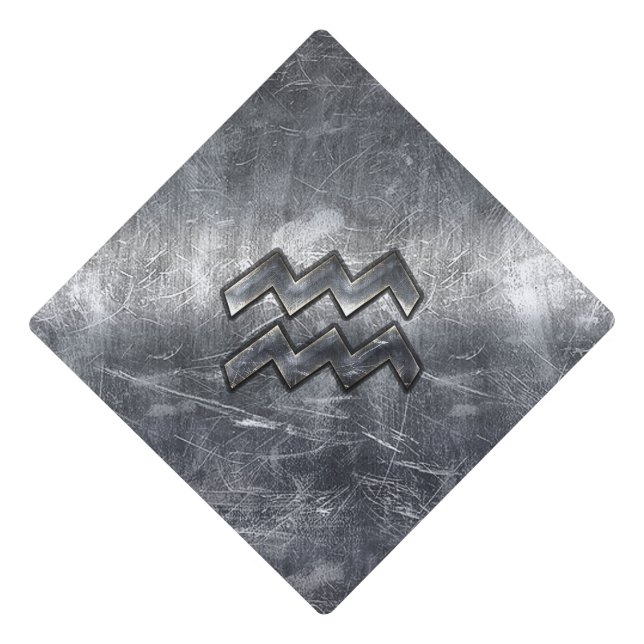 Aquarius Zodiac Symbol Distressed Silver Steel Graduation Cap Topper (Front)