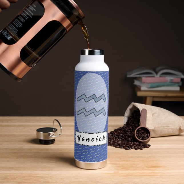 Aquarius Zodiac Symbol Element by K Yoncich Water Bottle (Coffee)