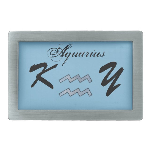 Aquarius Zodiac Symbol Element by Kenneth Yoncich Rectangular Belt Buckle (Front)
