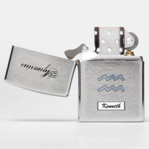 Aquarius Zodiac Symbol Element by Kenneth Yoncich Zippo Lighter