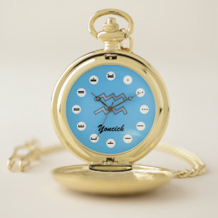 Aquarius Zodiac Symbol Element (Mf) by K Yoncich Pocket Watch