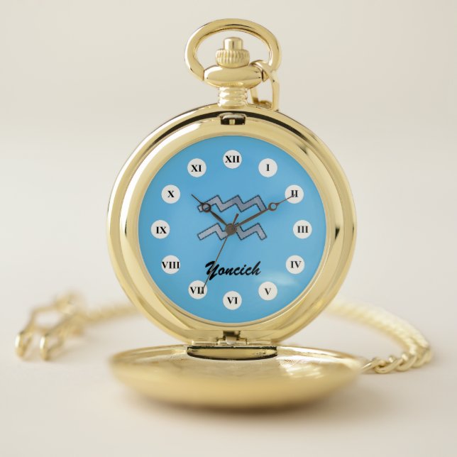 Aquarius Zodiac Symbol Element (Rf) by K Yoncich Pocket Watch (Inside)