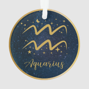 Aquarius zodiac symbol gold stars personalized ornament