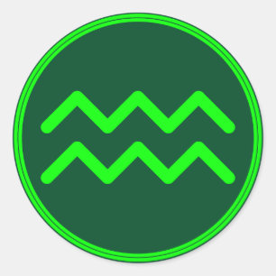 Aquarius Zodiac Symbol Green Contrast Classic Round Sticker