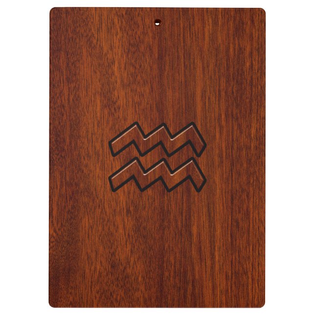 Aquarius Zodiac Symbol Mahogany Style Clipboard (Back)