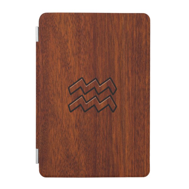 Aquarius Zodiac Symbol Mahogany Style iPad Mini Cover (Front)
