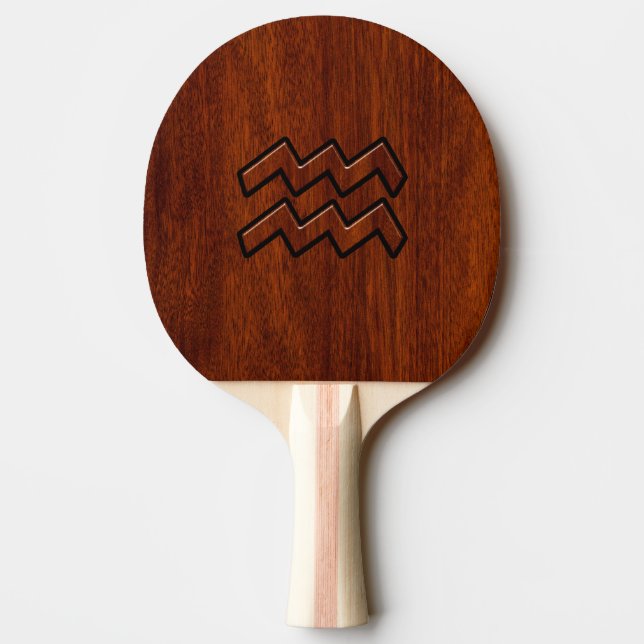 Aquarius Zodiac Symbol Mahogany Style Ping Pong Paddle (Back)