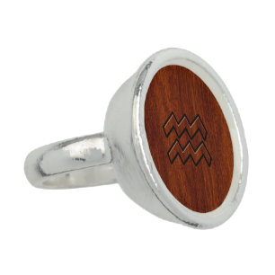 Aquarius Zodiac Symbol Mahogany Style Ring