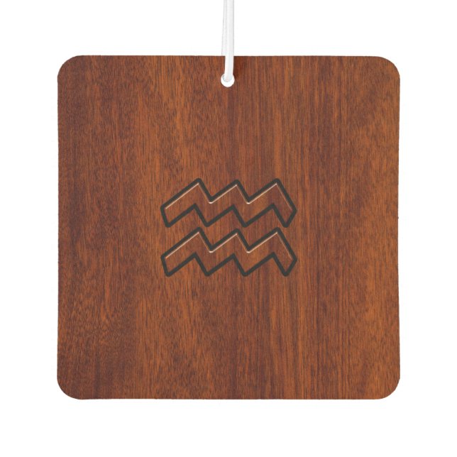 Aquarius Zodiac Symbol Mahogany Wood Style Air Freshener (Front)