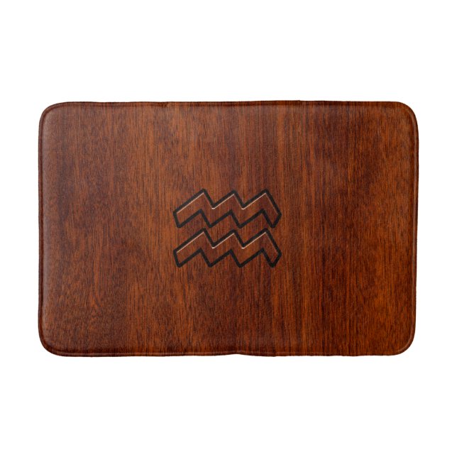 Aquarius Zodiac Symbol Mahogany Wood Style Bath Mat (Front)