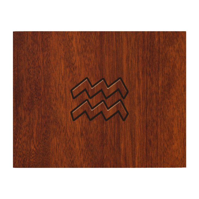 Aquarius Zodiac Symbol Mahogany Wood Style Wood Wall Art (Front)