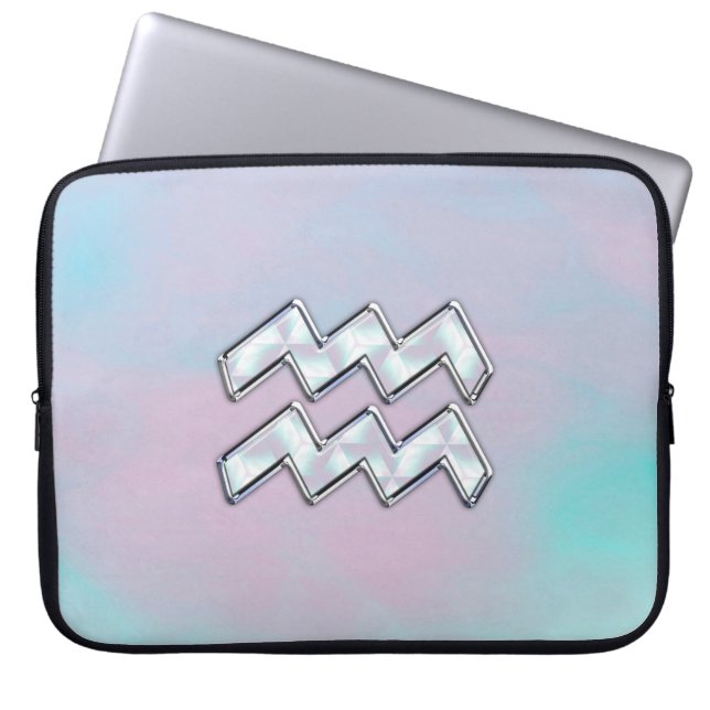 Aquarius Zodiac Symbol Mother of Pearl Nacre Style Laptop Sleeve (Front)