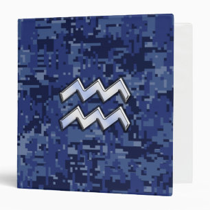 Aquarius Zodiac Symbol on blue digital camo decor Binder