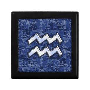 Aquarius Zodiac Symbol on blue digital camo decor Gift Box