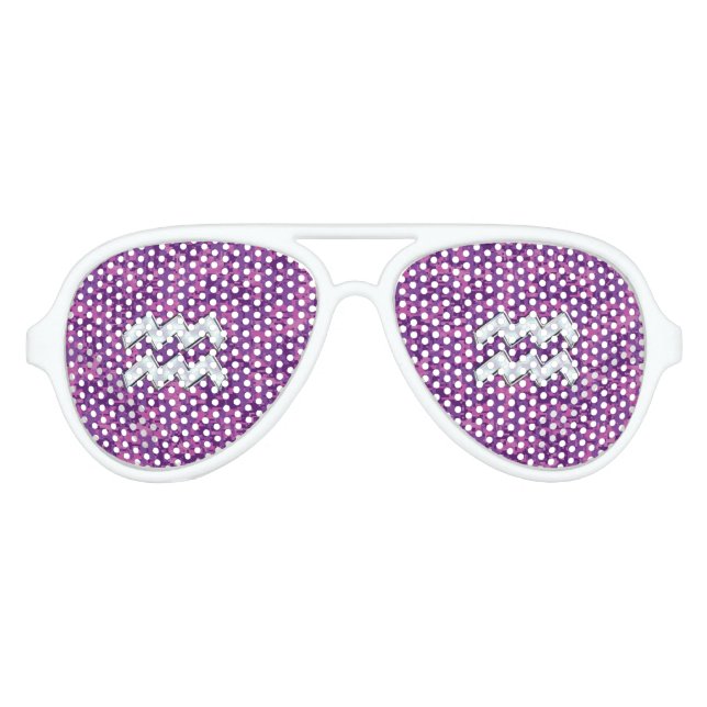 Aquarius Zodiac Symbol on fuchsia digital camo Aviator Sunglasses (Front)
