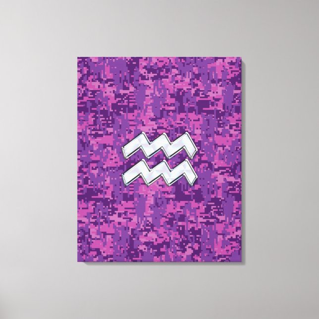 Aquarius Zodiac Symbol on fuchsia digital camo Canvas Print (Front)