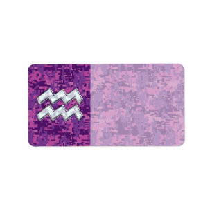 Aquarius Zodiac Symbol on fuchsia digital camo Label