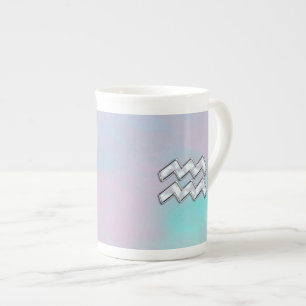 Aquarius Zodiac Symbol on Mother of Pearl Decor Bone China Mug