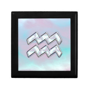Aquarius Zodiac Symbol on Mother of Pearl Decor Gift Box