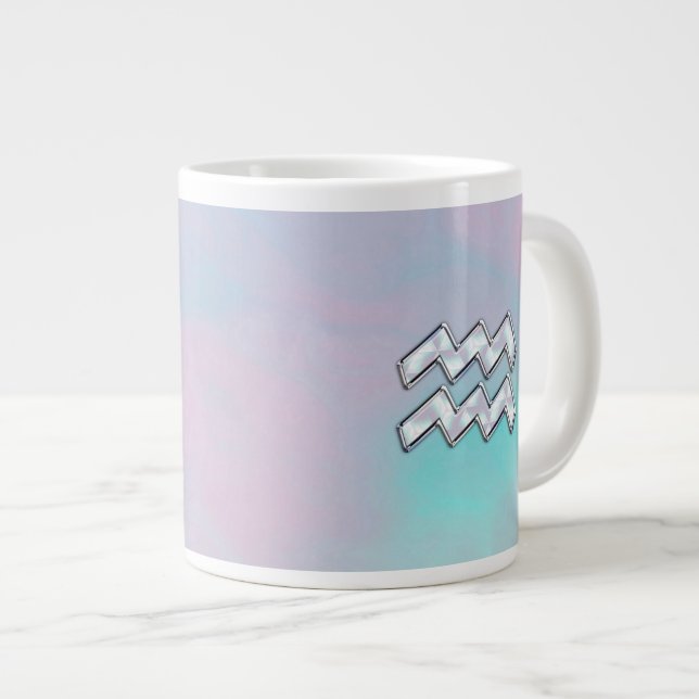 Aquarius Zodiac Symbol on Mother of Pearl Decor Large Coffee Mug (Front Right)