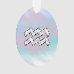 Aquarius Zodiac Symbol on Mother of Pearl Decor Ornament