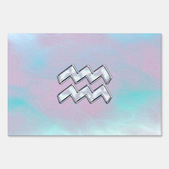 Aquarius Zodiac Symbol on Mother of Pearl Decor Sign (Front)