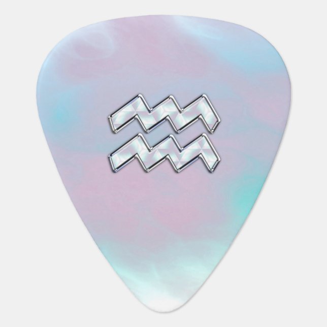 Aquarius Zodiac Symbol on Mother of Pearl Nacre Guitar Pick (Front)