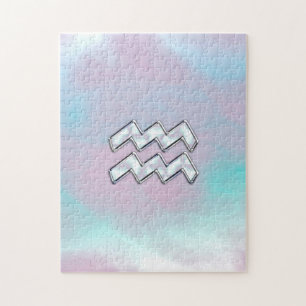 Aquarius Zodiac Symbol on Mother of Pearl Nacre Jigsaw Puzzle
