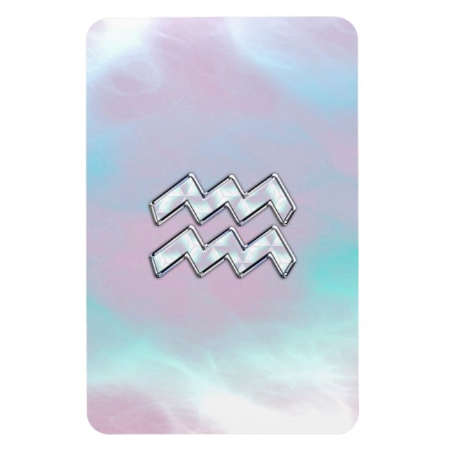 Aquarius Zodiac Symbol on Mother of Pearl Nacre Magnet (Vertical)