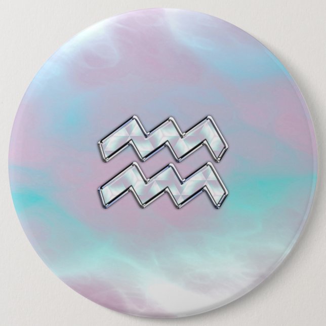 Aquarius Zodiac Symbol on Mother of Pearl Nacre Pinback Button (Front)