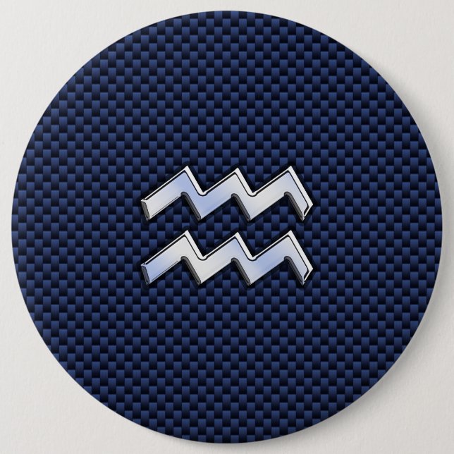 Aquarius Zodiac Symbol on Navy Blue Carbon Fiber Button (Front)