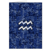 Aquarius Zodiac Symbol on navy blue digital camo (Front)