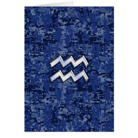 Aquarius Zodiac Symbol on navy blue digital camo (Front)