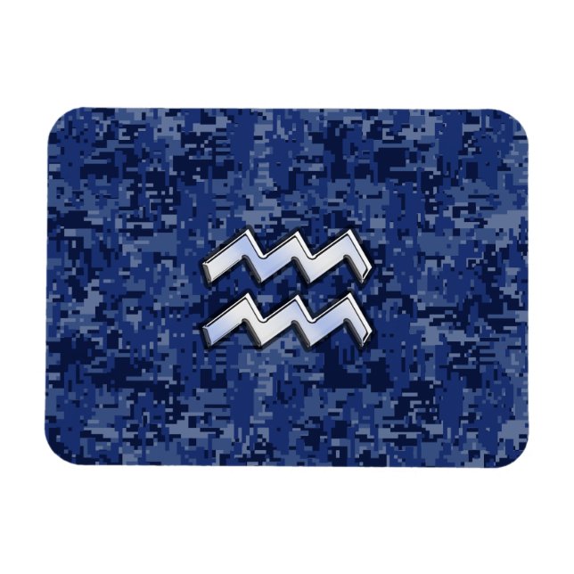 Aquarius Zodiac Symbol on navy blue digital camo Magnet (Horizontal)