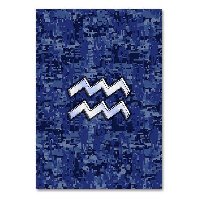 Aquarius Zodiac Symbol on navy blue digital camo Table Number (Front)