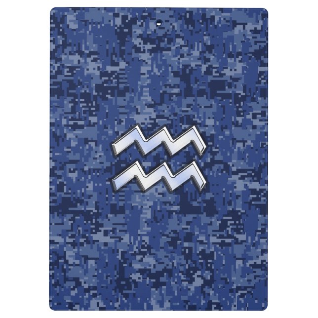 Aquarius Zodiac Symbol on Navy Digital Camouflage Clipboard (Back)