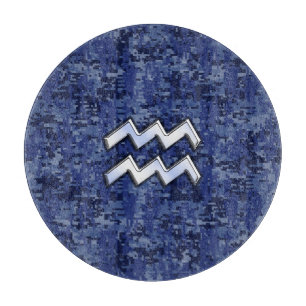 Aquarius Zodiac Symbol on Navy Digital Camouflage Cutting Board