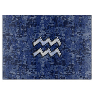 Aquarius Zodiac Symbol on Navy Digital Camouflage Cutting Board