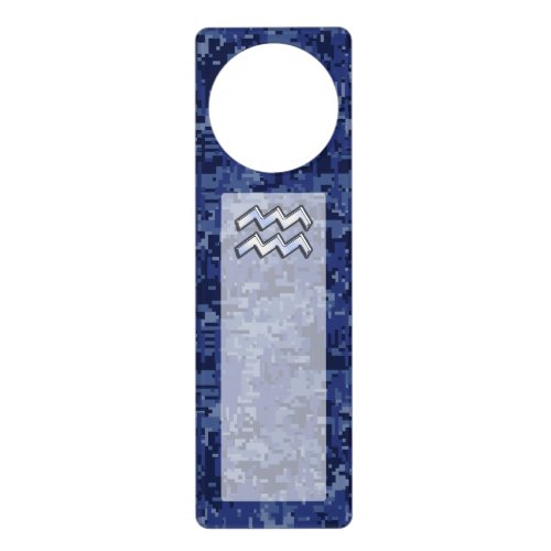 Aquarius Zodiac Symbol on Navy Digital Camouflage Door Hanger