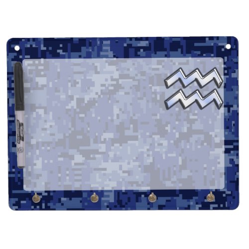Aquarius Zodiac Symbol on Navy Digital Camouflage Dry Erase Board With Keychain Holder