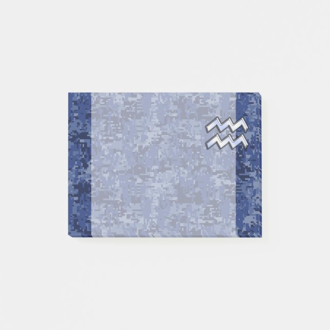 Aquarius Zodiac Symbol on Navy Digital Camouflage Post-it Notes (Front)